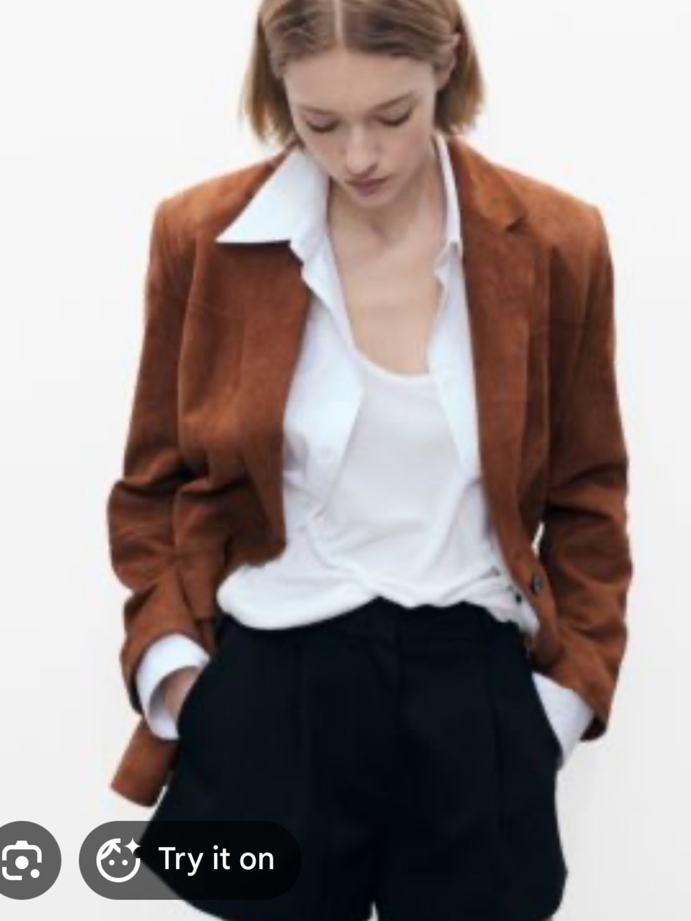 Mango selection leather Oversized Brown Suede Blazer - Picture 13 of 16
